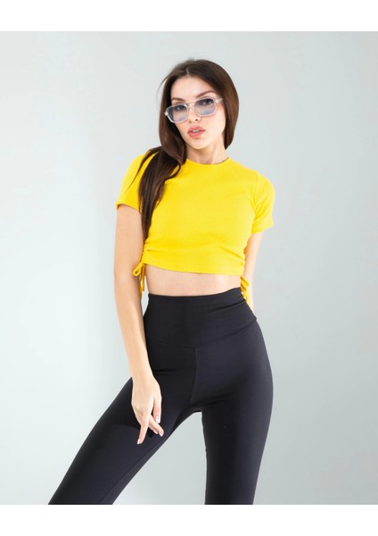 Sarı Yandan Büzgülü Crop