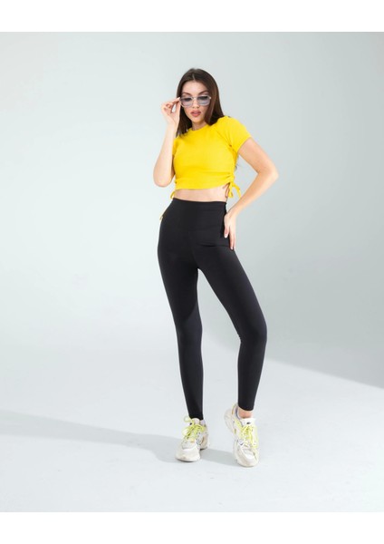 Sarı Yandan Büzgülü Crop