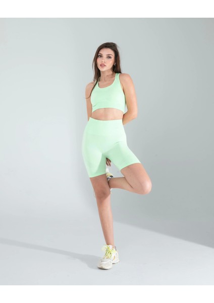 Mint Seamless Dikişsiz Biker Tayt Crop Takım