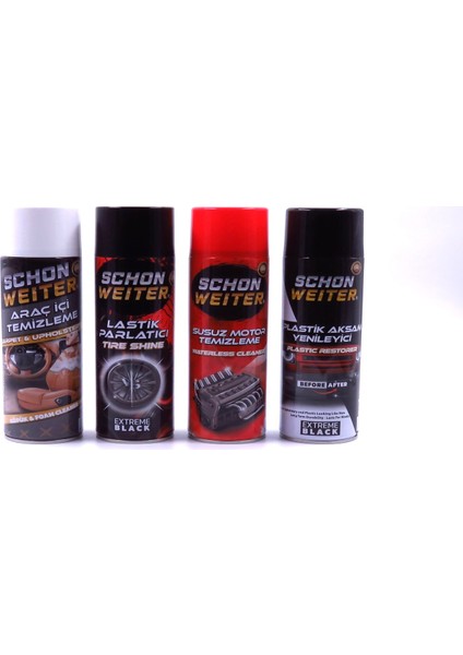 5'li Avantaj Paket, Schön Weiter Araç İçi Temizleme, Lastik Parlatıcı, Susuz Motor Temizleme, Plastik Aksam Yenileyici, 4x500 ml Set