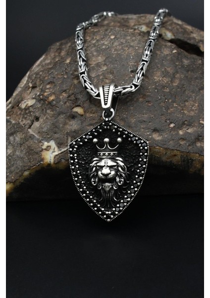 Kral Taclı Aslan Figürlü 925 Ayar Gümüş Kolye Kral Zincir 2mm 901588 fiyatları