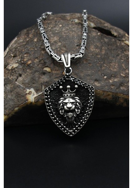 Kral Taclı Aslan Figürlü 925 Ayar Gümüş Kolye Kral Zincir 2mm 901588 modelleri