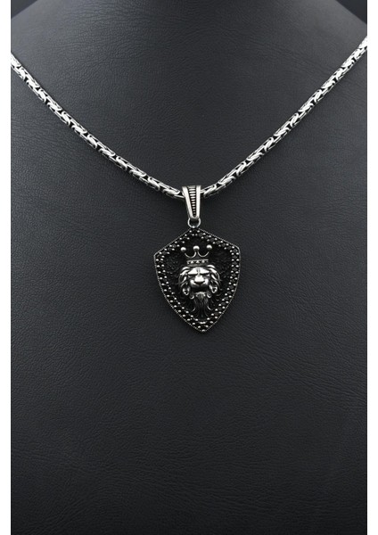 Kral Taclı Aslan Figürlü 925 Ayar Gümüş Kolye Kral Zincir 2mm 901588 fırsatları