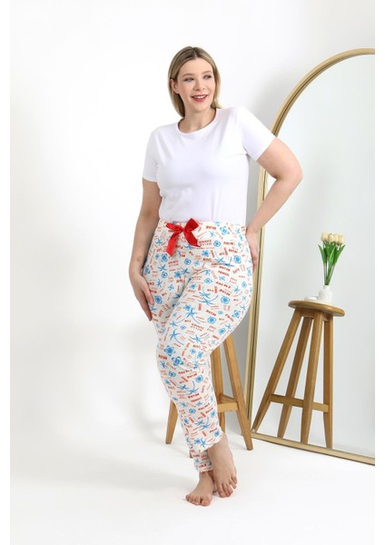 Kadın Pamuklu Büyük Beden Alt Pijama 27558 Ekru