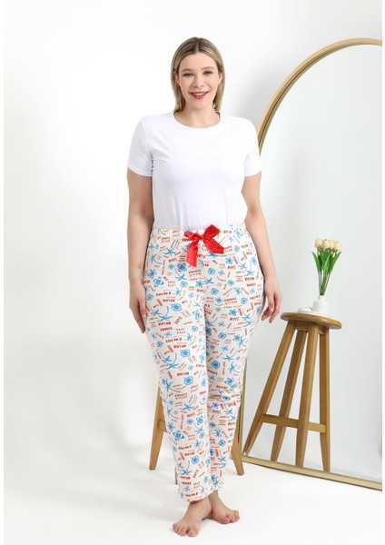 Kadın Pamuklu Büyük Beden Alt Pijama 27558 Ekru