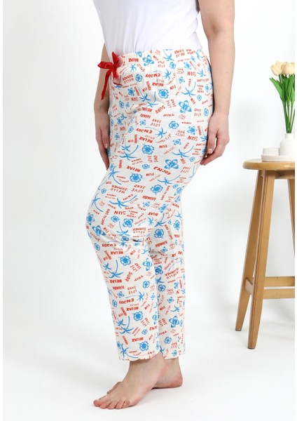 Kadın Pamuklu Büyük Beden Alt Pijama 27558 Ekru