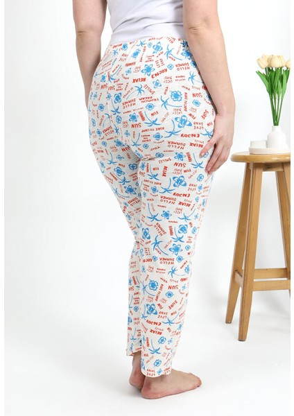 Kadın Pamuklu Büyük Beden Alt Pijama 27558 Ekru