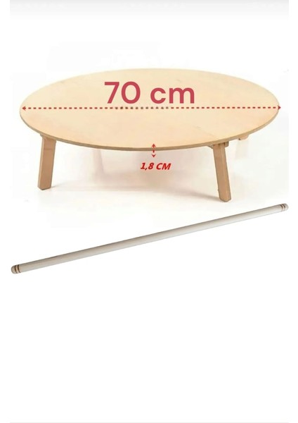70CM Katlanabilir Yuvarlak Mdf Yer Sofrası Hamur Açma Tahtası 70 cm Oklava