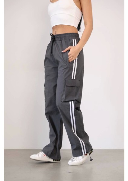 Praşut Kumaş Kargo Çeplı Baggy Esofman - Gri