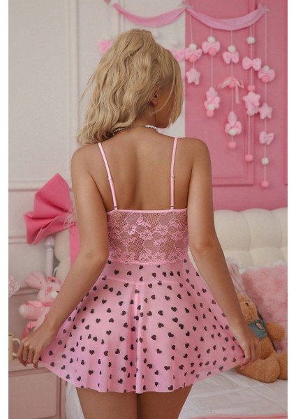 Romantik Pembe Kalp Desenli Pinterest Gecelik ve Tanga fiyatları