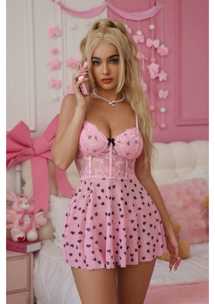 Romantik Pembe Kalp Desenli Pinterest Gecelik ve Tanga modelleri