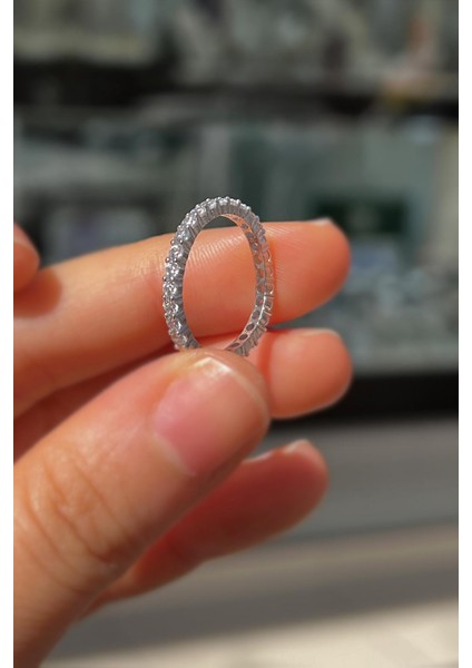 Gümüş 2 mm Taşlı Ince Tamtur Gümüş Yüzük Alyans modelleri