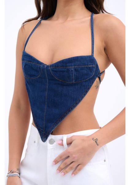 6968 Kot Crop-Mavi