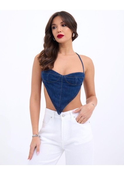6968 Kot Crop-Mavi