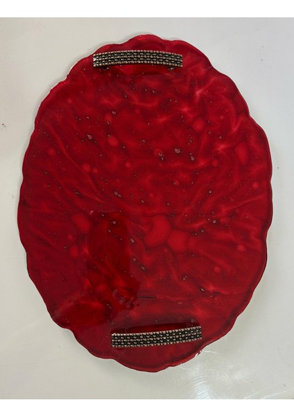 Epoksi Reçine Tepsi - Kırmızı Desenli - Ebat 24 cm x 34 cm fiyatları