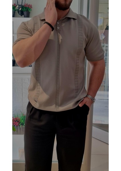 Çizgi Desenli Polo Yaka T-Shirt
