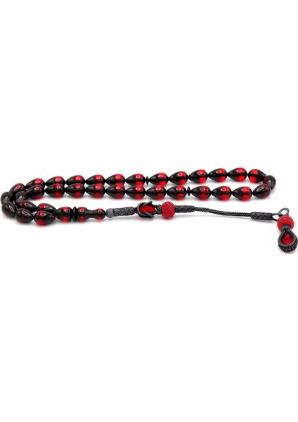 Kazaz Püsküllü Damla Kesim Kırmızı Sürmeli Ateş Kehribar Tesbih 201020785