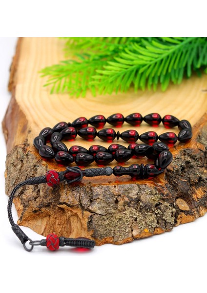 Kazaz Püsküllü Damla Kesim Kırmızı Sürmeli Ateş Kehribar Tesbih 201020785 fiyatları