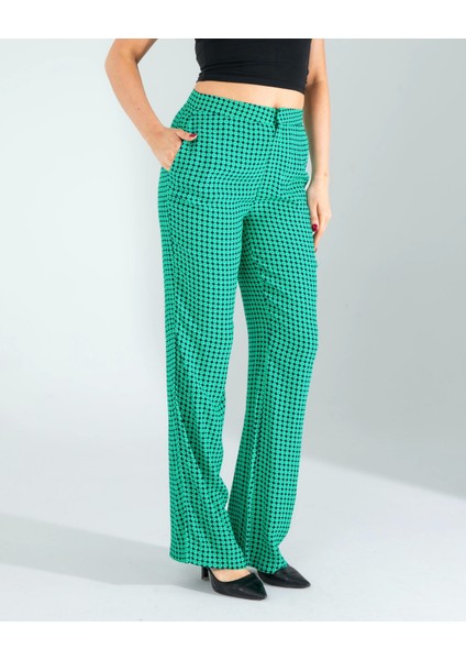 Retro Desen Cepli Yeşil Pantolon