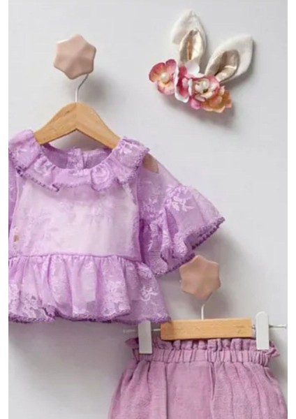Kız Bebek Tül Detaylı Şortlu Taçlı 3'lü Takım