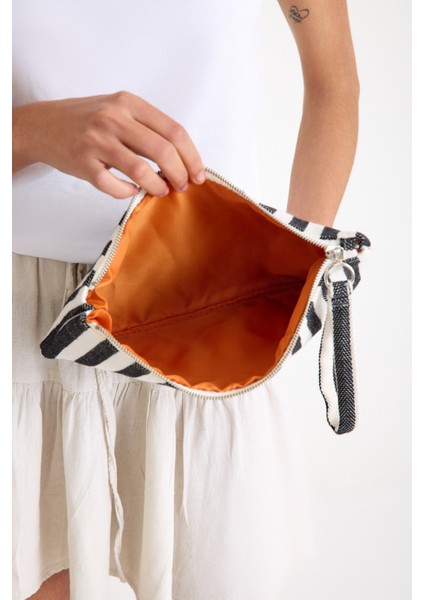 Premium Kadın Pamuk Dokuma Astarlı Renkli Clutch Portföy El Çantası