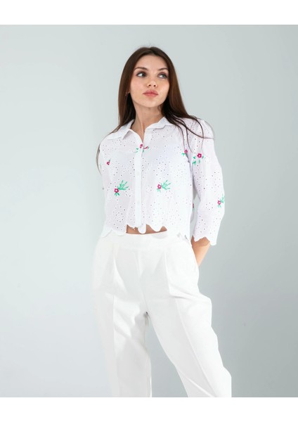 Yeşil Nakışlı Fisto Gömlek