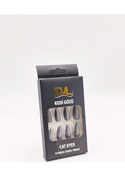Kedi Gözü 12'li Takma Tırnak - Cat Eyes (Yansımalı) Kendinden Yapışkanlı Takma Tırnak Seti