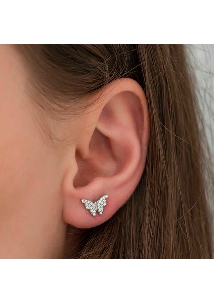 Gümüş Beyaz Kelebek Küpe modelleri