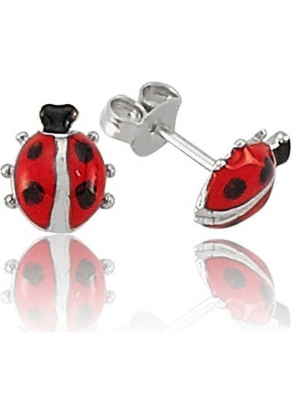 Gümüş Uğur Böceği Çivili Küpe