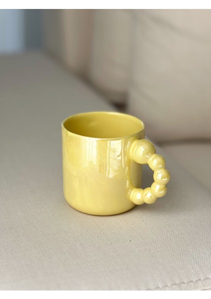 Soft Yellow Boncuk Mug | El Yapımı Seramik Bardak Kupa | 300 ml | 1 Adet