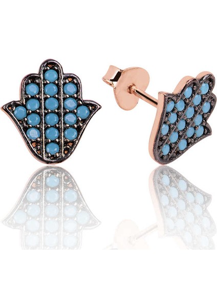 Gümüş Firuze Taşlı Fatma Ana Eli Çivili Küpe