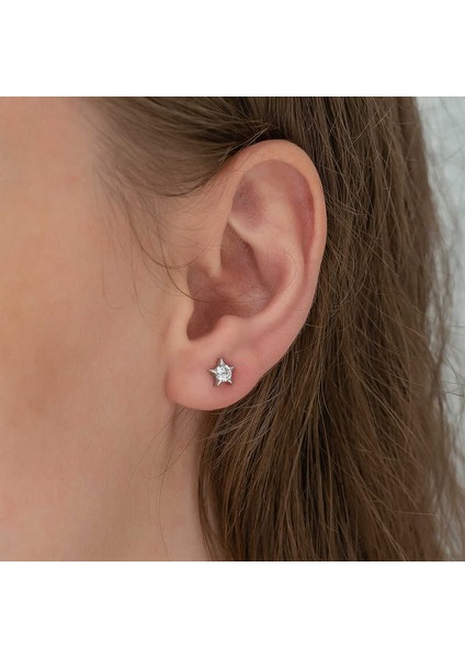 Gümüş Tek Taşlı Yıldız Çivili Küpe fiyatları