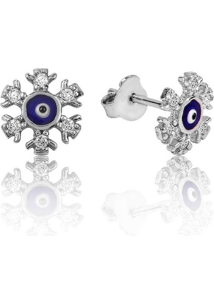 925 Ayar Gümüş Nazarlı Kar Tanesi Çivili Küpe