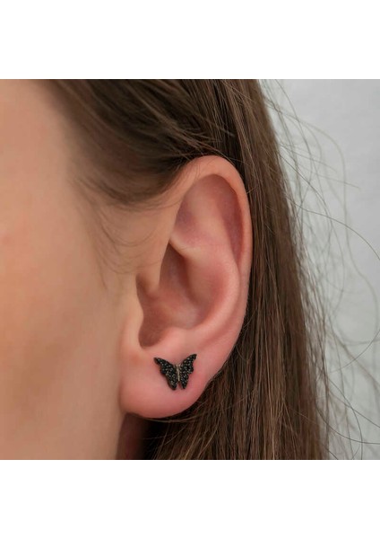 Gümüş Siyah Kelebek Küpe modelleri