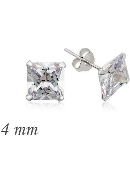 Gümüş Kare Tek Taş Zirkon Küpe - 4 mm fiyatları