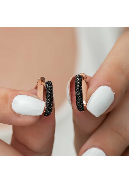 Gümüş Çift Taraflı Siyah Taşlı J Bayan Küpe modelleri