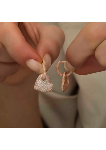 Gümüş Rose Halka Kalp Küpe fırsatları