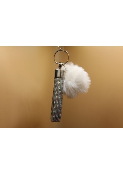 Yaldızlı Taşlı Minik Ponpon Seçenekli Anahtarlık