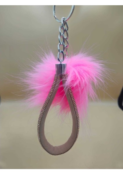 Camel Taşlı Tilki Tüyü Şeker Pembe Angel Anahtarlık fiyatları