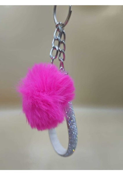 Gümüş Angel Anahtarlık Minik Ponpon Seçenekli Fuşya Ponpon modelleri