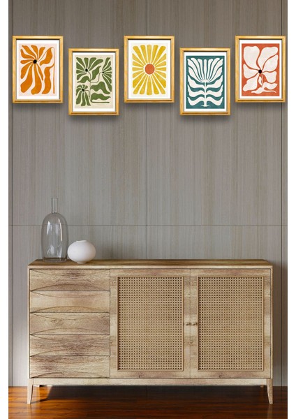 5 Parça Çerçeve Görünümlü Mdf Tablo Seti, Oturma Odası, Salon, Ofis, Ev Duvar Tablosu
