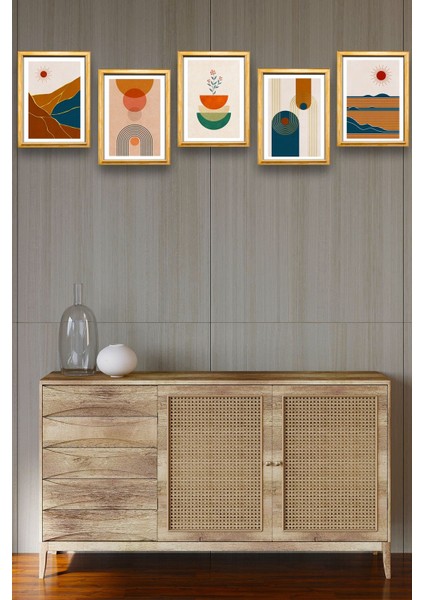 5 Parça Çerçeve Görünümlü Mdf Tablo Seti, Oturma Odası, Salon, Ofis, Ev Duvar Tablosu