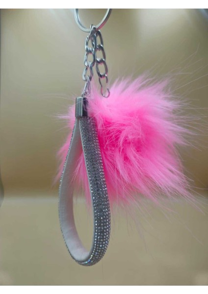 Gümüş Taşlı Tilki Tüyü Şeker Pembe Angel Anahtarlık modelleri