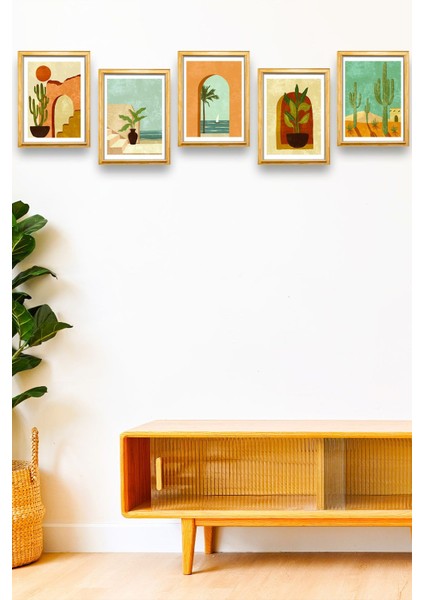 5 Parça Çerçeve Görünümlü Mdf Tablo Seti, Oturma Odası, Salon, Ofis, Ev Duvar Tablosu