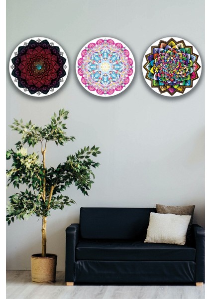 Mandala Desenli 3'lü Ahşap Tablo Modeli, Ev, Oturma Odası, Salon, Ofis Şık Duvar Dekorasyonu fiyatları