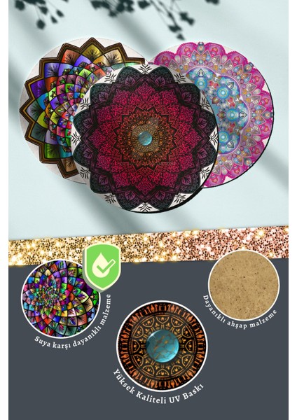 Mandala Desenli 3'lü Ahşap Tablo Modeli, Ev, Oturma Odası, Salon, Ofis Şık Duvar Dekorasyonu modelleri