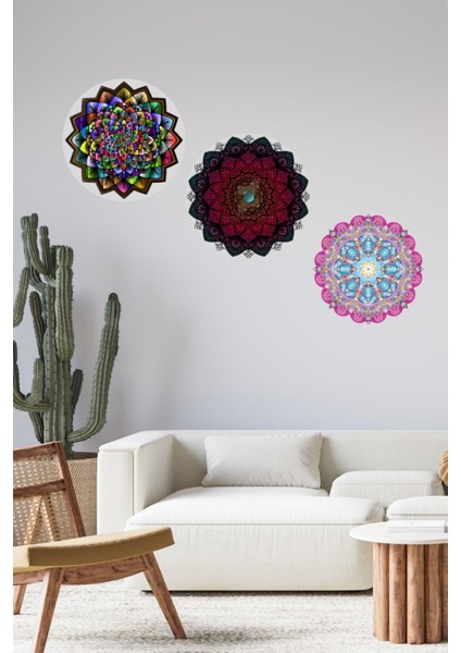 Mandala Desenli 3'lü Ahşap Tablo Modeli, Ev, Oturma Odası, Salon, Ofis Şık Duvar Dekorasyonu fırsatları