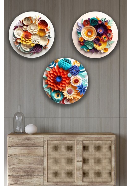 3 Parça Kabartmalı Modern Çiçek Mdf Tablo Seti, Oturma Odası, Salon, Ofis, Ev Duvar Tablosu Dekoru fiyatları
