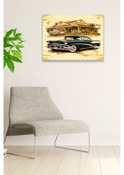 Eski Araba Vintage Nostaljik Tablo Modeli, Ev Dekorasyonu, Salon, Genç Odası Şık Ahşap Dekoratif Süs