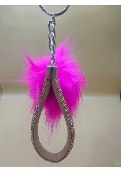 Camel Taşlı Tilki Tüyü Fuşya Angel Anahtarlık fiyatları